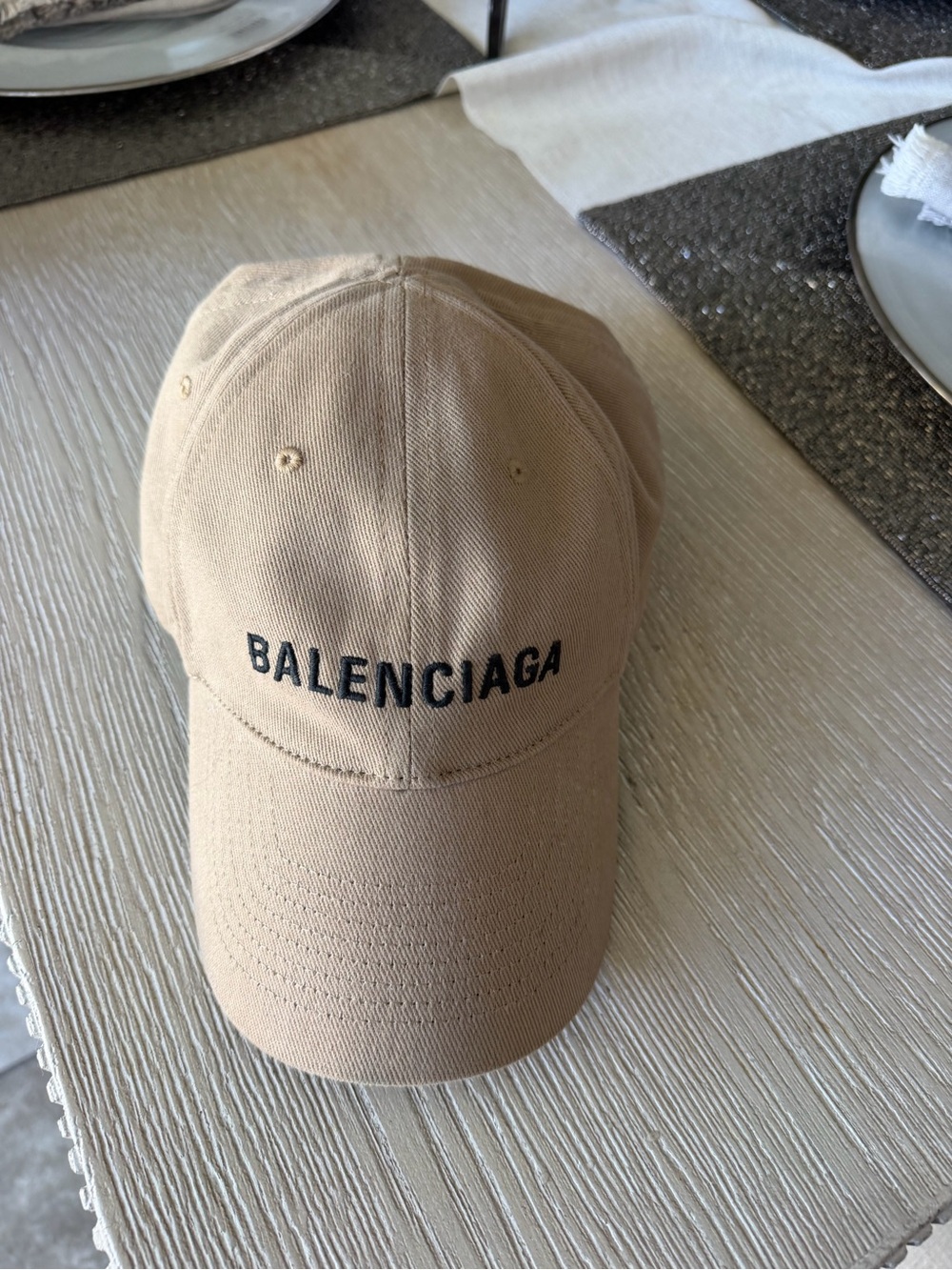Balenciaga Tan Baseball Cap with Black Logo